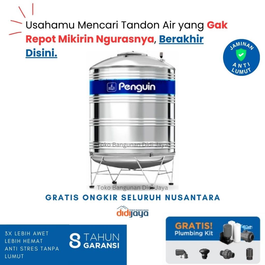 Tangki Air Stainless Steel 1500 Liter Penguin | Toren Air | Tandon Air Stainless Steel TBSK 1500