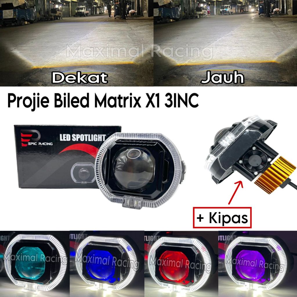 Lampu Tembak Projie Biled Matrix 3 Inc Flat Cut Putih High Low Dengan Kipas Pendingin Premium