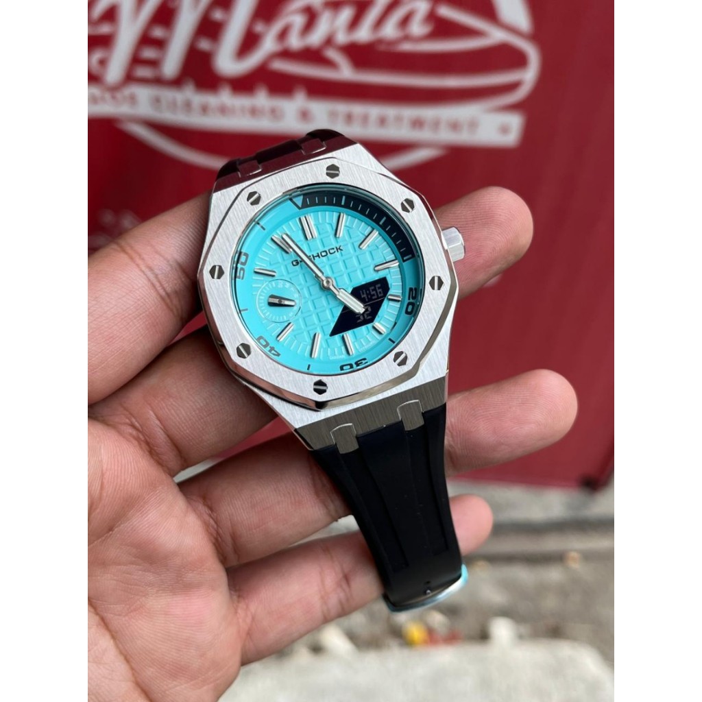 Casio G-Shock GA-2100 MOD Original Tiffany Sapphire Gen4 Silver Black