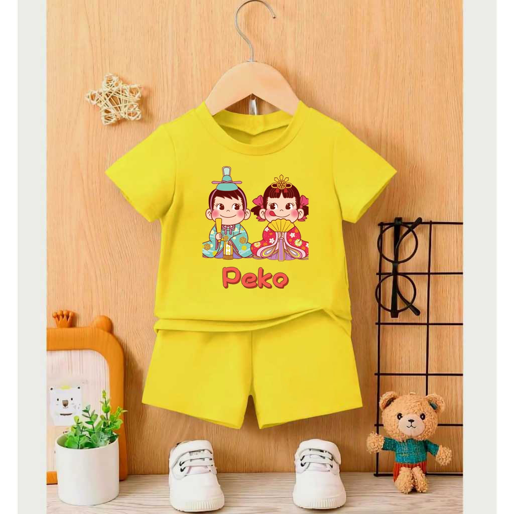 Setelan Kaos Celana Pendek Umur 1 - 8 Tahun Milky Peko Baju Usia Anak Perempuan Atasan Cewe Polos St