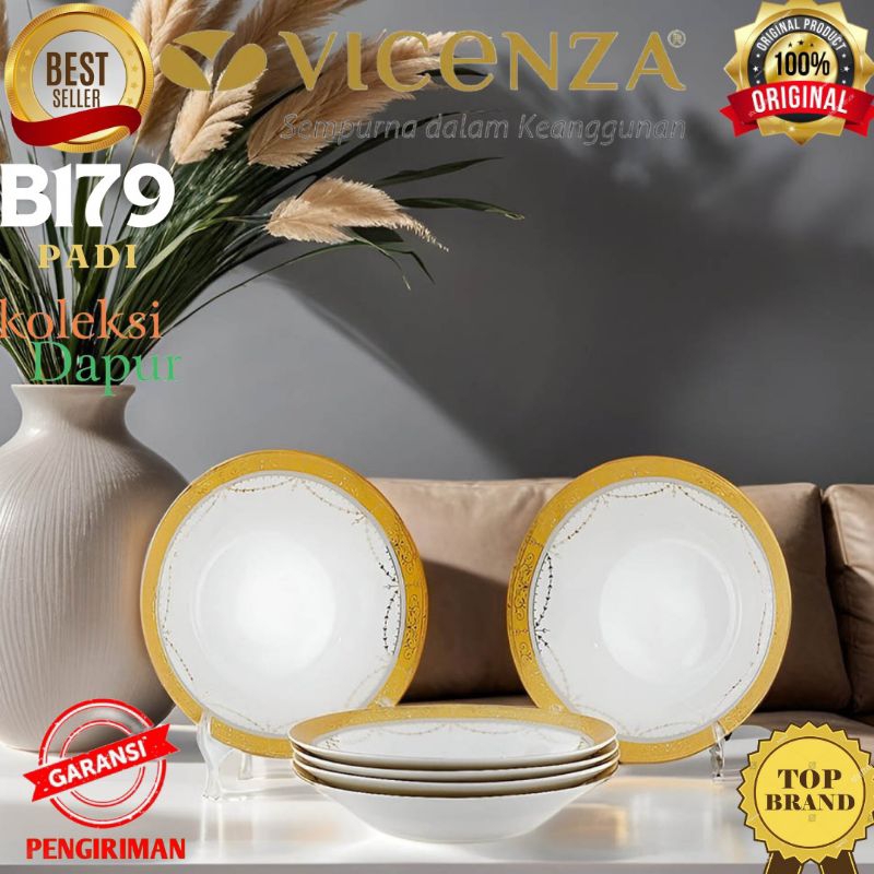 Paket Piring Makan Vicenza size 9 inch B179 motif PADI diameter plate yang cukup besar 22,8 cm untuk