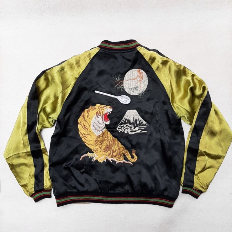 SUKAJAN embroidery tiger rayon reversible  jacket vintage size L