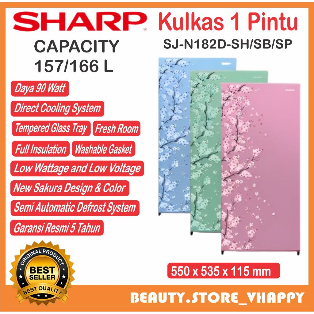 Kulkas 1 pintu SHARP 166 Liter SJ-N182-SH/SB/SP Garansi Resmi (Kota bandung dan Cimahi Bisa COD)