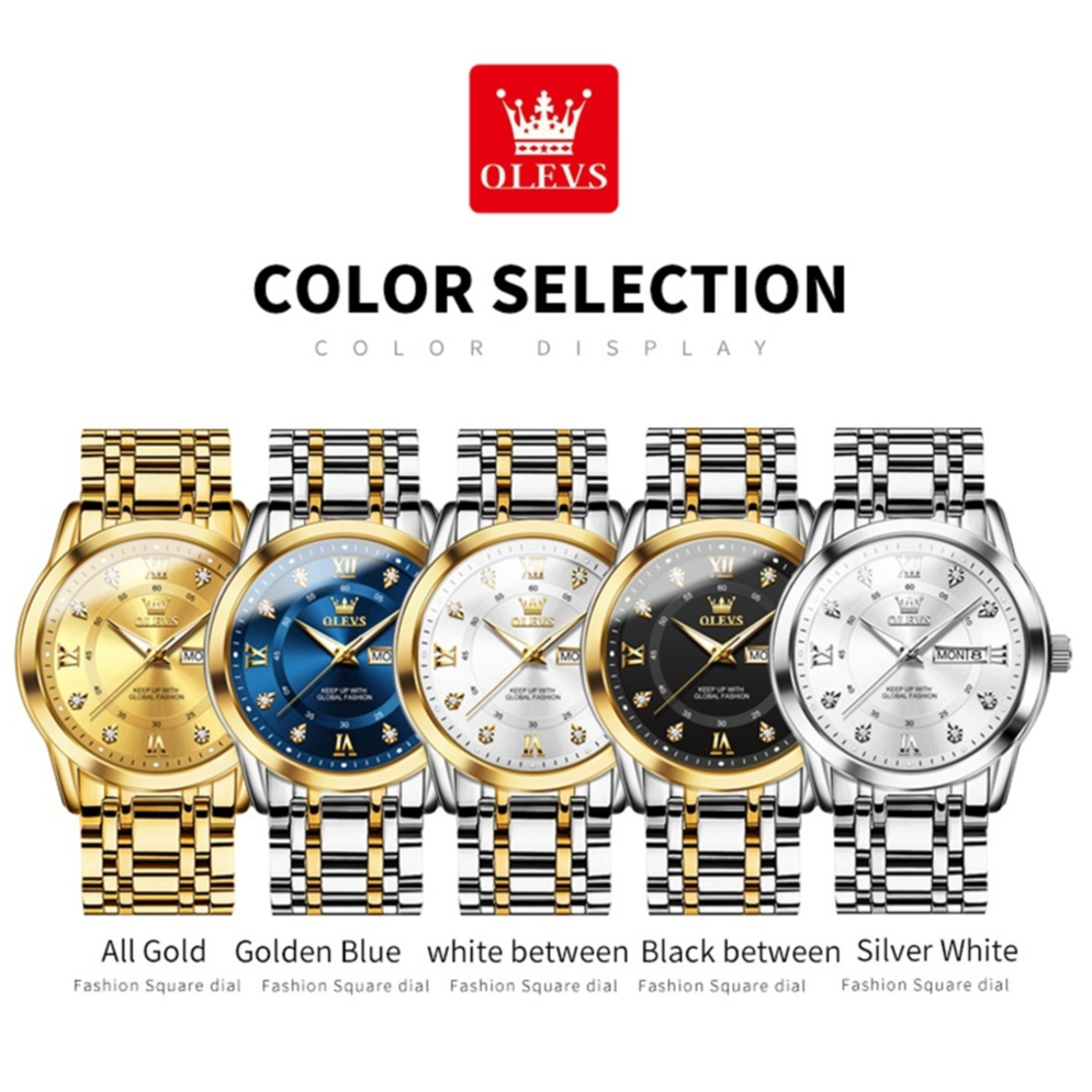 NEW OLEVS Jam Tangan Pria Anti Air Original 100% Rantai Keren Terbaru Mewah Cowok Putih Luxury