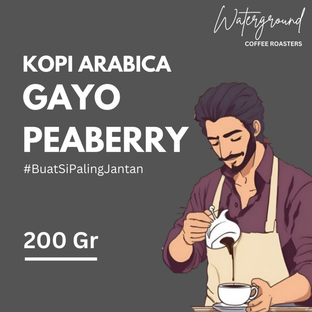 

Waterground Coffee Kopi Arabika Aceh Gayo Peaberry Biji Kopi GRADE 1 Single Origin, 200 GR