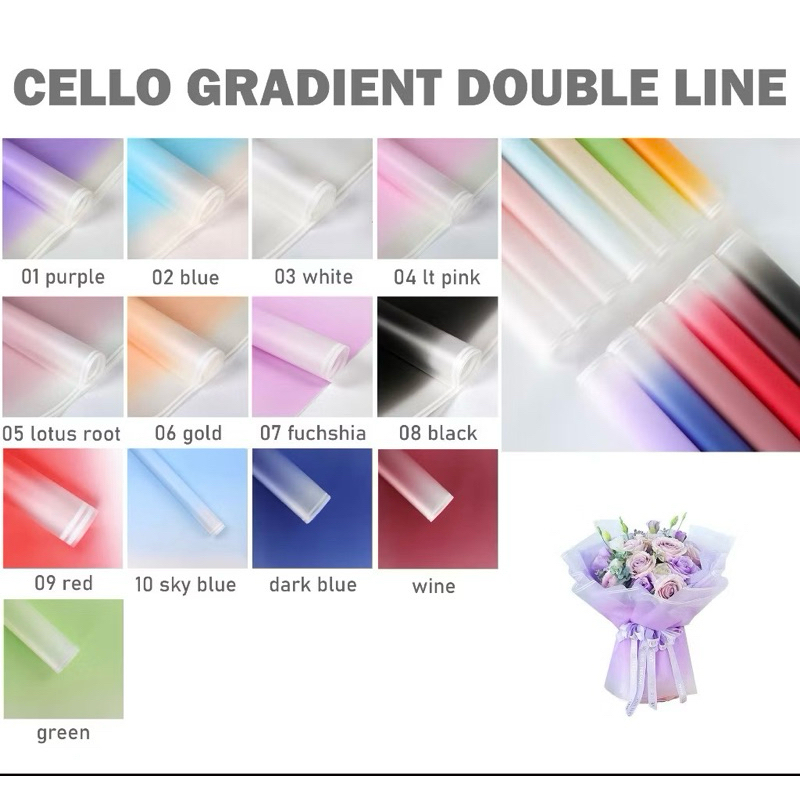 

(1 pcs) Flower wrapping cellophane Gradient Double Line kertas bunga buket