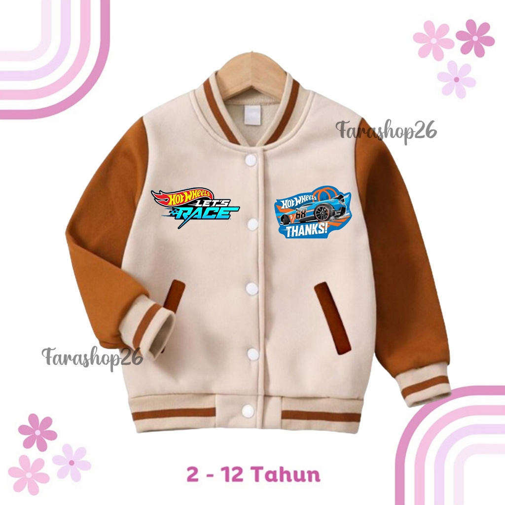 Jaket Varsity Baseball Anak Laki-Laki Perempuan Mobile HOTWHEELS Umur 2 3 4 5 6 7 8 9 10 11 12 Tahun