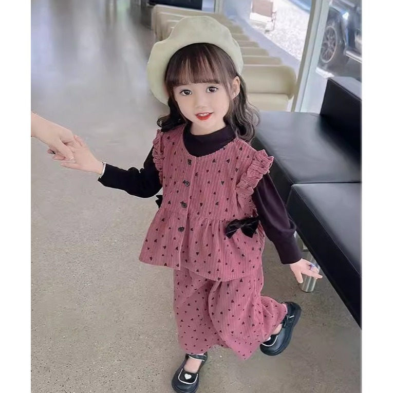 Setelan 3in1 Anak Perempuan Usia 1-4 Tahun | Oneset Baju Dalaman Kaos Polos Lengan Panjang Kembung |