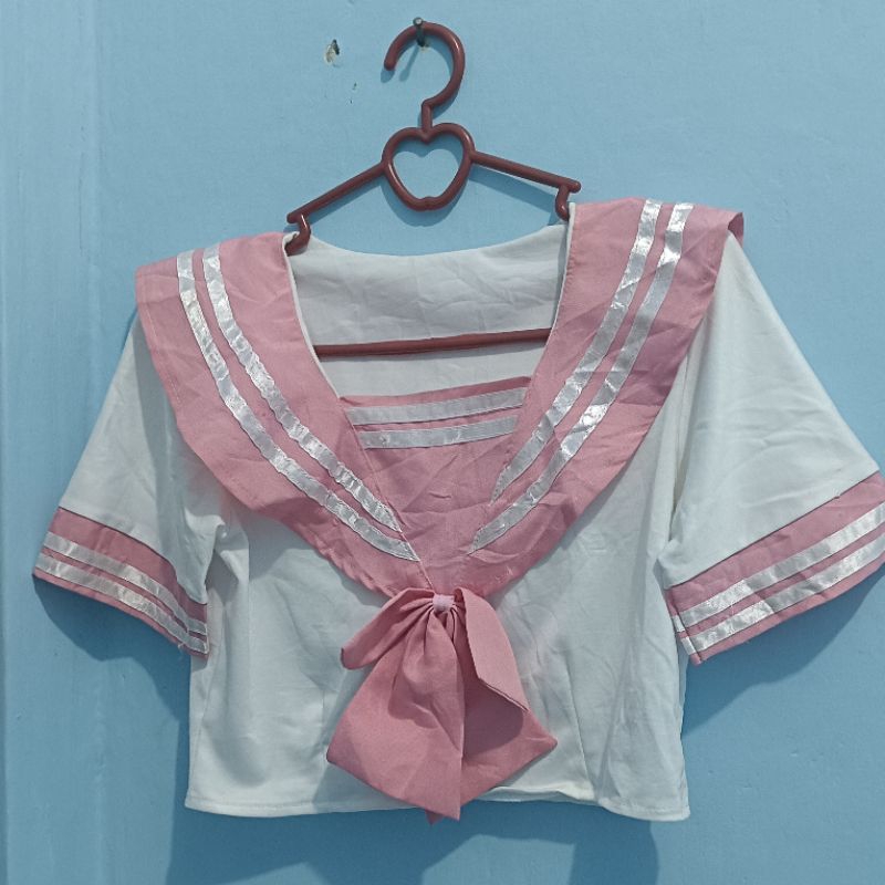Preloved Premium Baju Cosplay Seragam Crop Sailor Pink Pita
