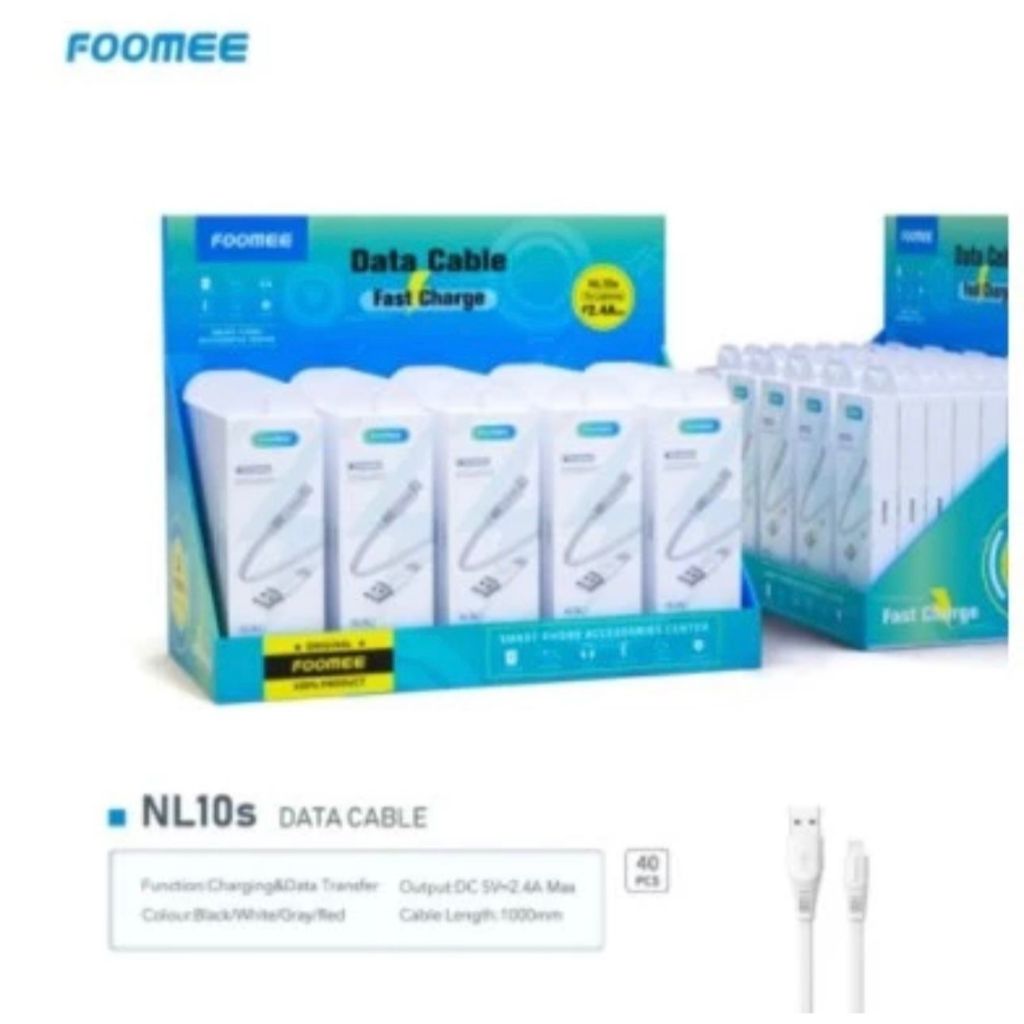 Foomee Kabel Data NL10s Lightning Iphone Fast Charger 2.4A Murah Ori