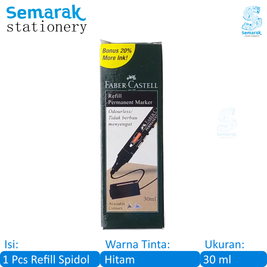 

Faber Castell Refill Permanent Marker Tinta Isi Ulang Spidol 30 ml - Hitam