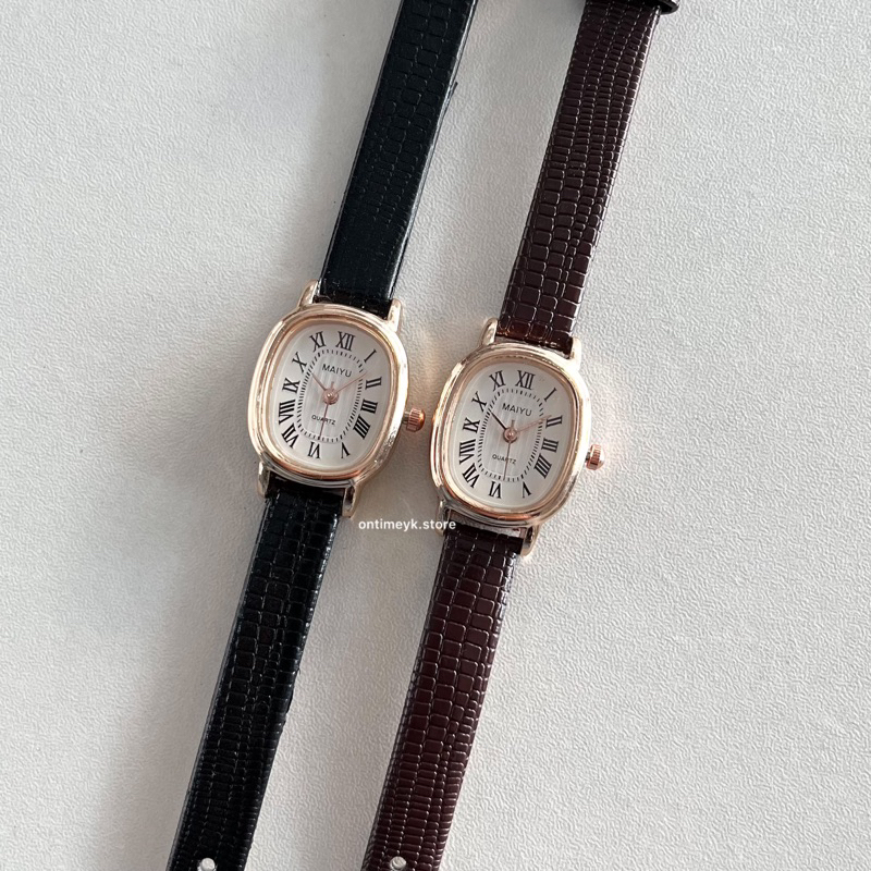 Jam Tangan Wanita Kulit Mini Kotak/Persegi Korean Vintage Klasik