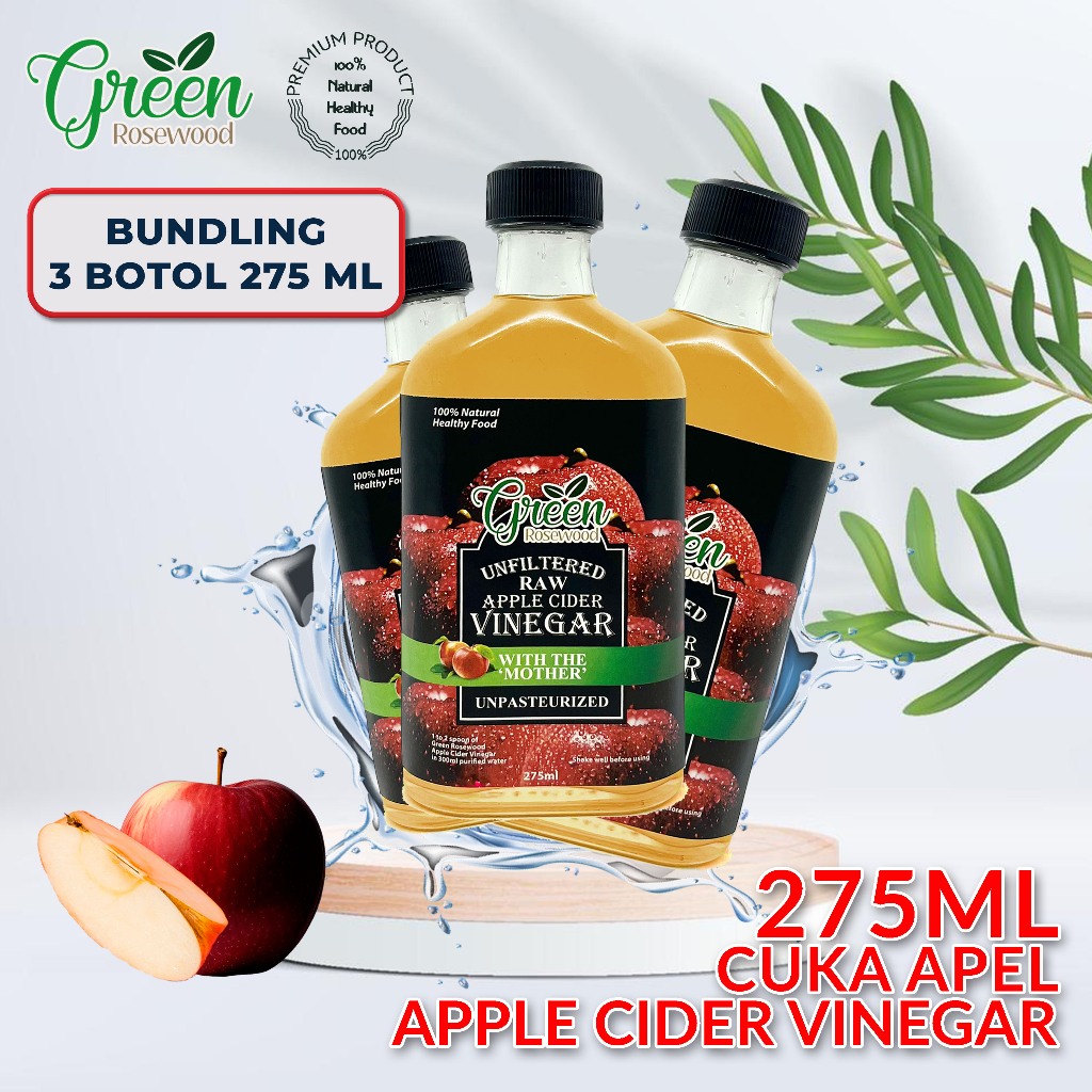 

(BUNDLING 3 BOTOL) CUKA APEL PREMIUM WITH MOTHER 275 ML - APPLE CIDER VINEGAR ( ACV ) 275ML (BOTOL KACA)