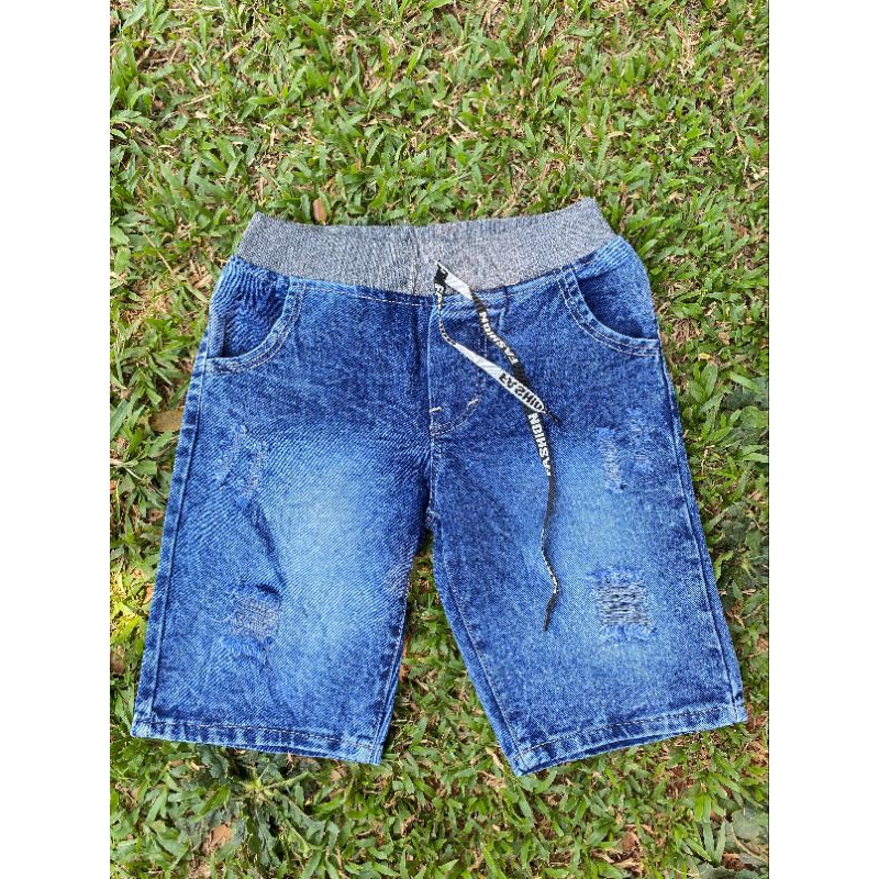 Big size celana pendek pria pinggang kolor rip jeans celana pendek pria dewasa