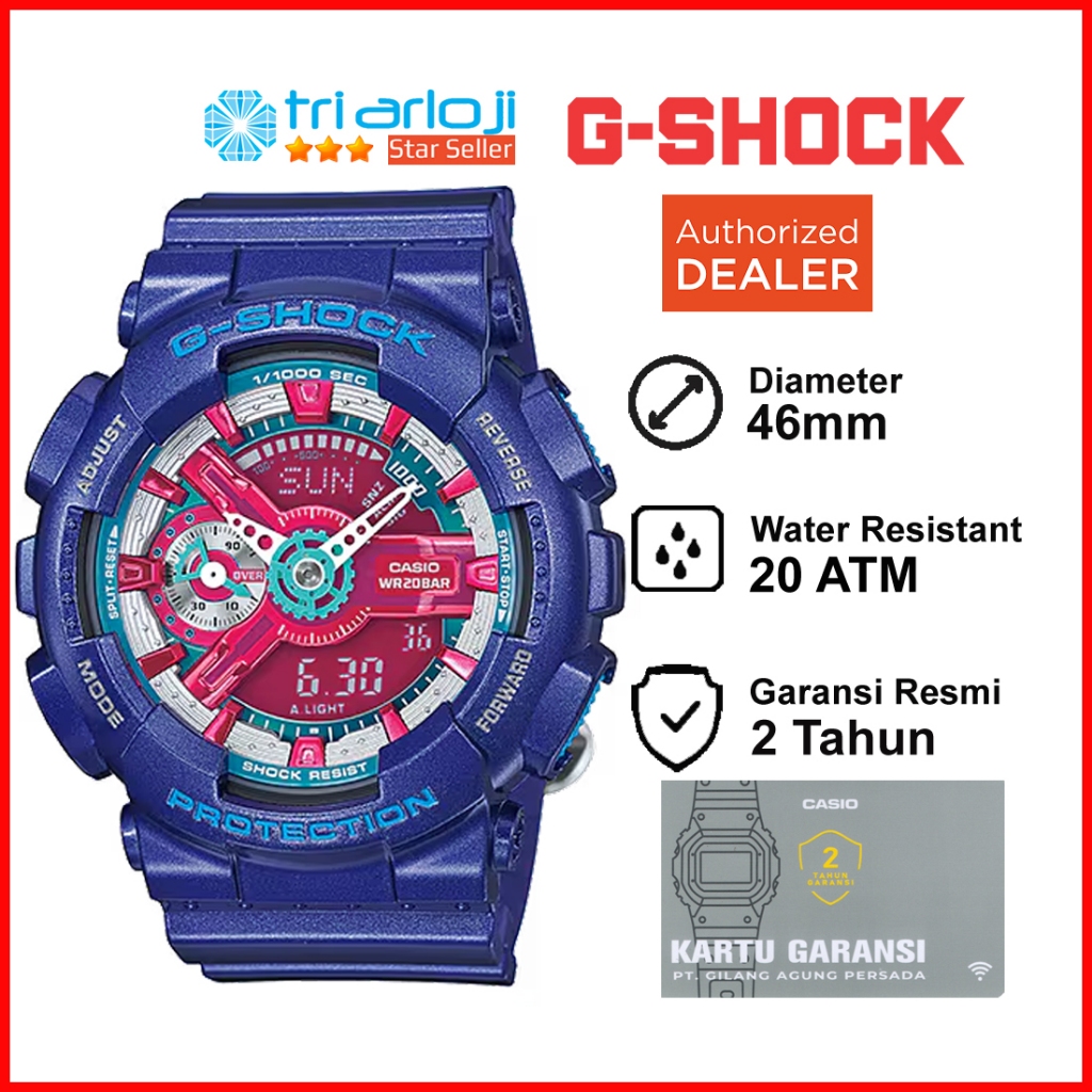 Casio G-Shock GMA-S110HC-2ADR Jam Tangan Wanita GSHOCK GMA-S110HC-2A GMA-S110HC GMAS110HC Biru