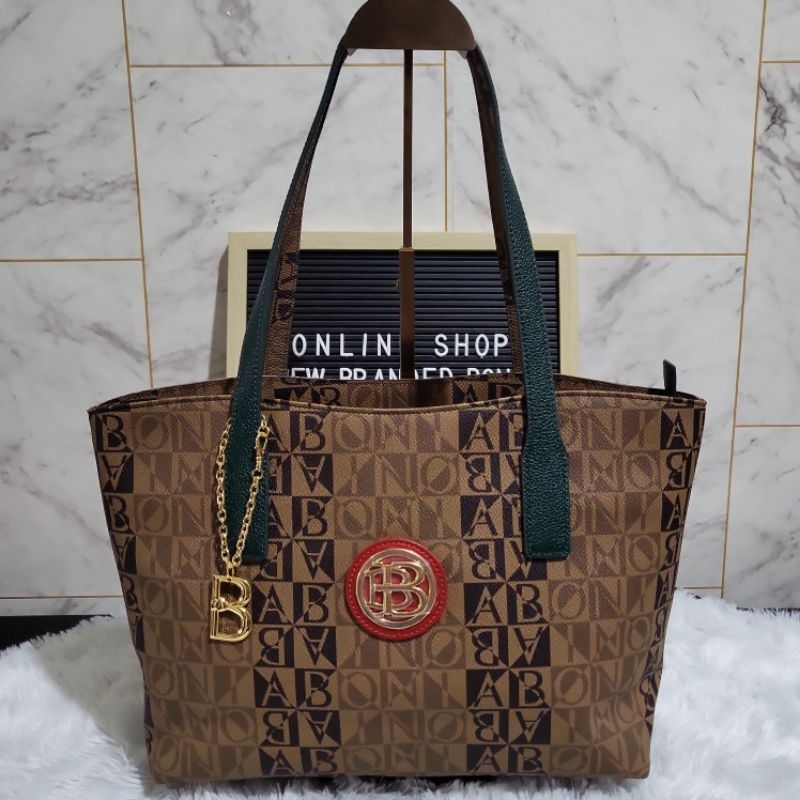 tas bonia original tote bag neverfull gradasi tali hijau L