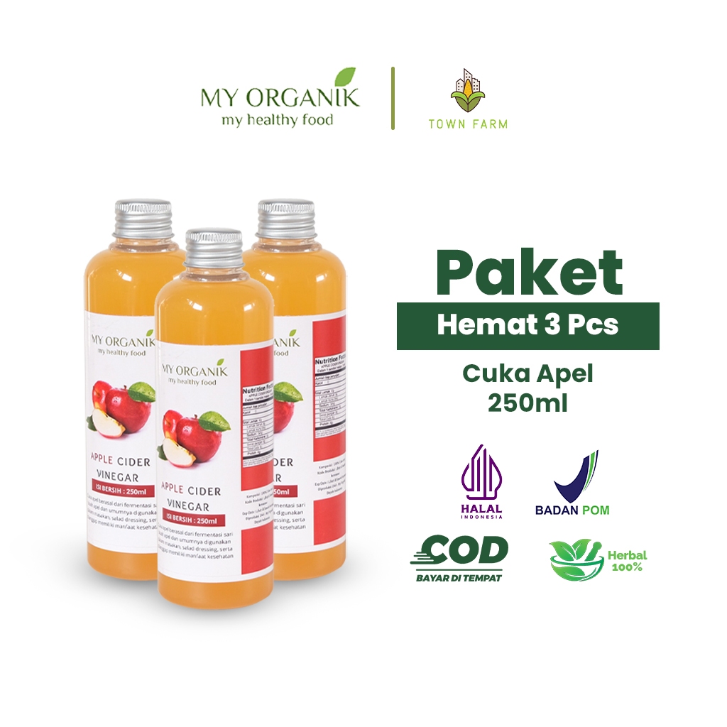 

My Organik Paket 3in1 Cuka Apel Original Organik Apple cider Vinegar With Mother 250ml CUKA APEL ORIGINAL ORGANIK CUKA APEL PREMIUM HALAL & BPOM