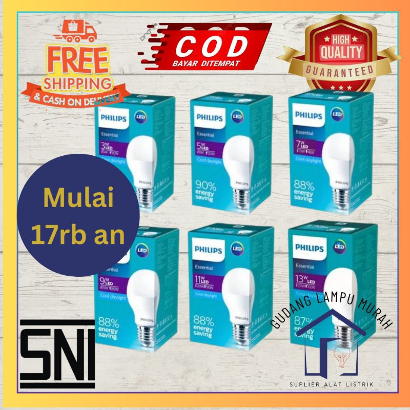 Philips LED Essential 3watt 5watt 7watt 9watt 11watt 13watt 15watt  Lampu PHilips Essential LED BULP