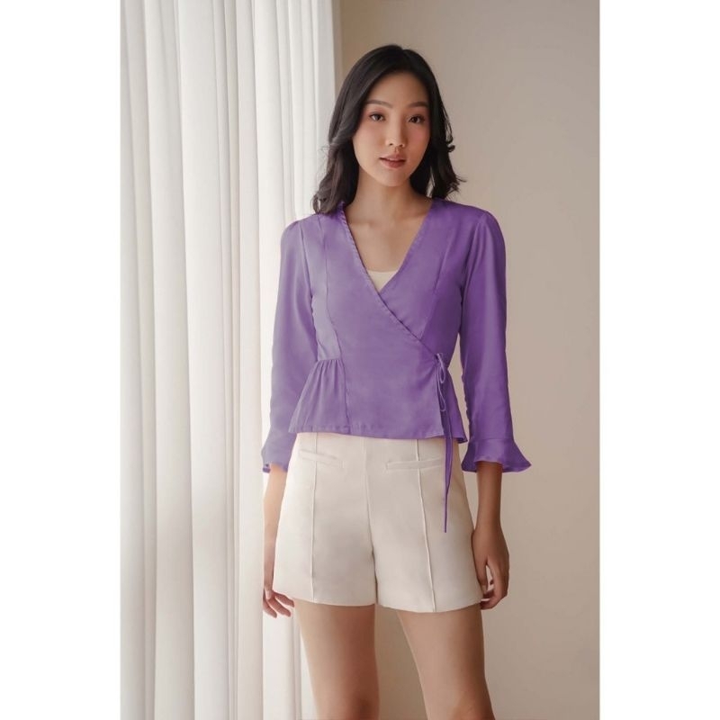 Suzie Top Atasan Wanita Satin Polos Blus Lengan Panjang V Neck Korean Style M-XXXXL