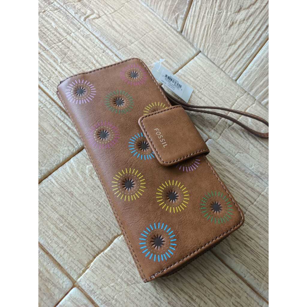 Fossil madison zip clutch brown caramel