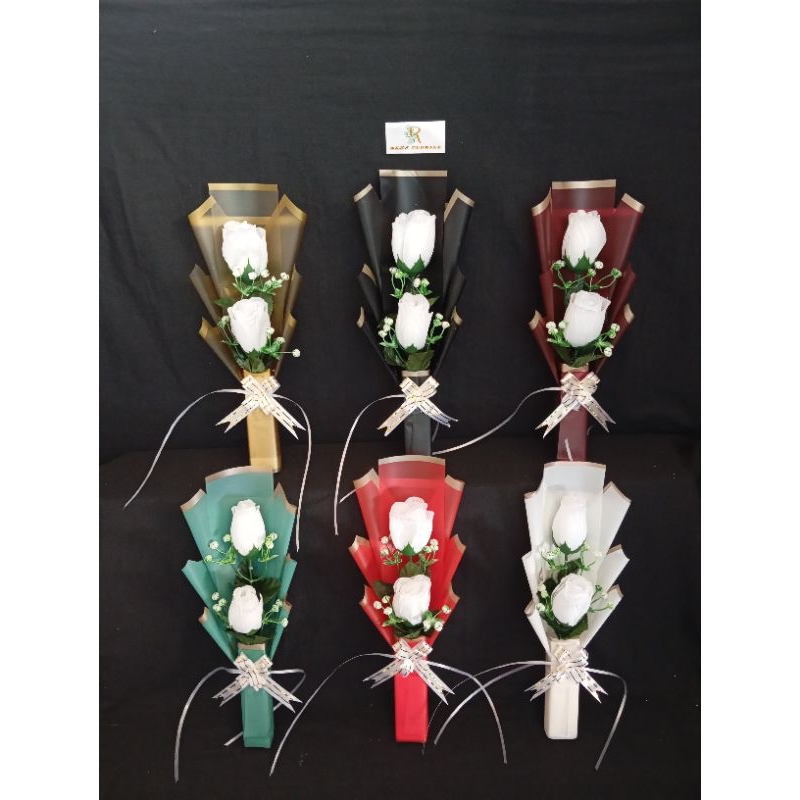 Buket bunga mawar putih 2 tangkai