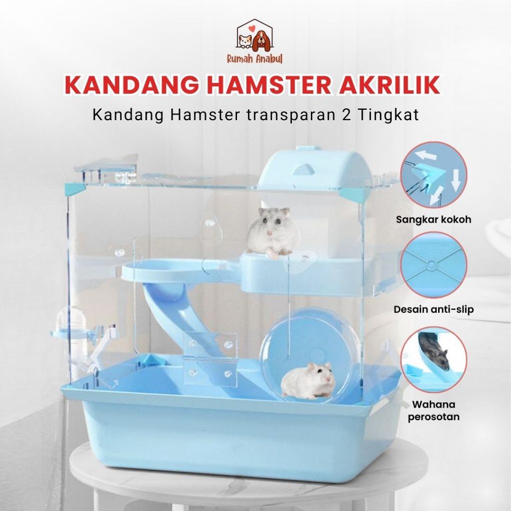 Kandang Hamster Akrilik Transparan - Kandang Hamster 2 Tingkat Lengkap - Pet Hamster Cage