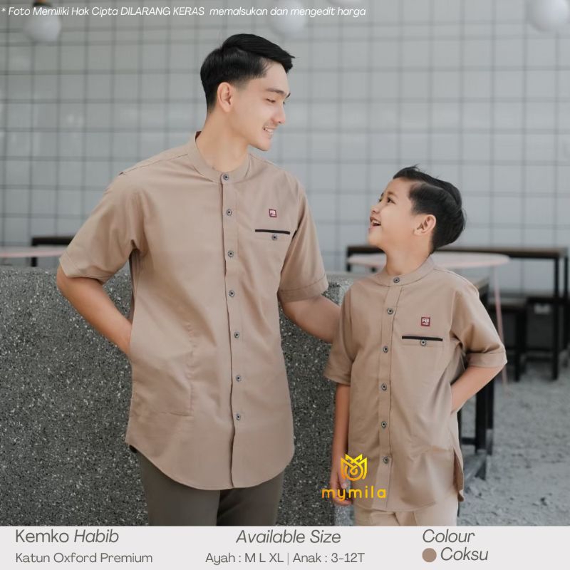 baju koko couple ayah dan anak warna coksu bahan katun oxford kemko couple habib moeslim