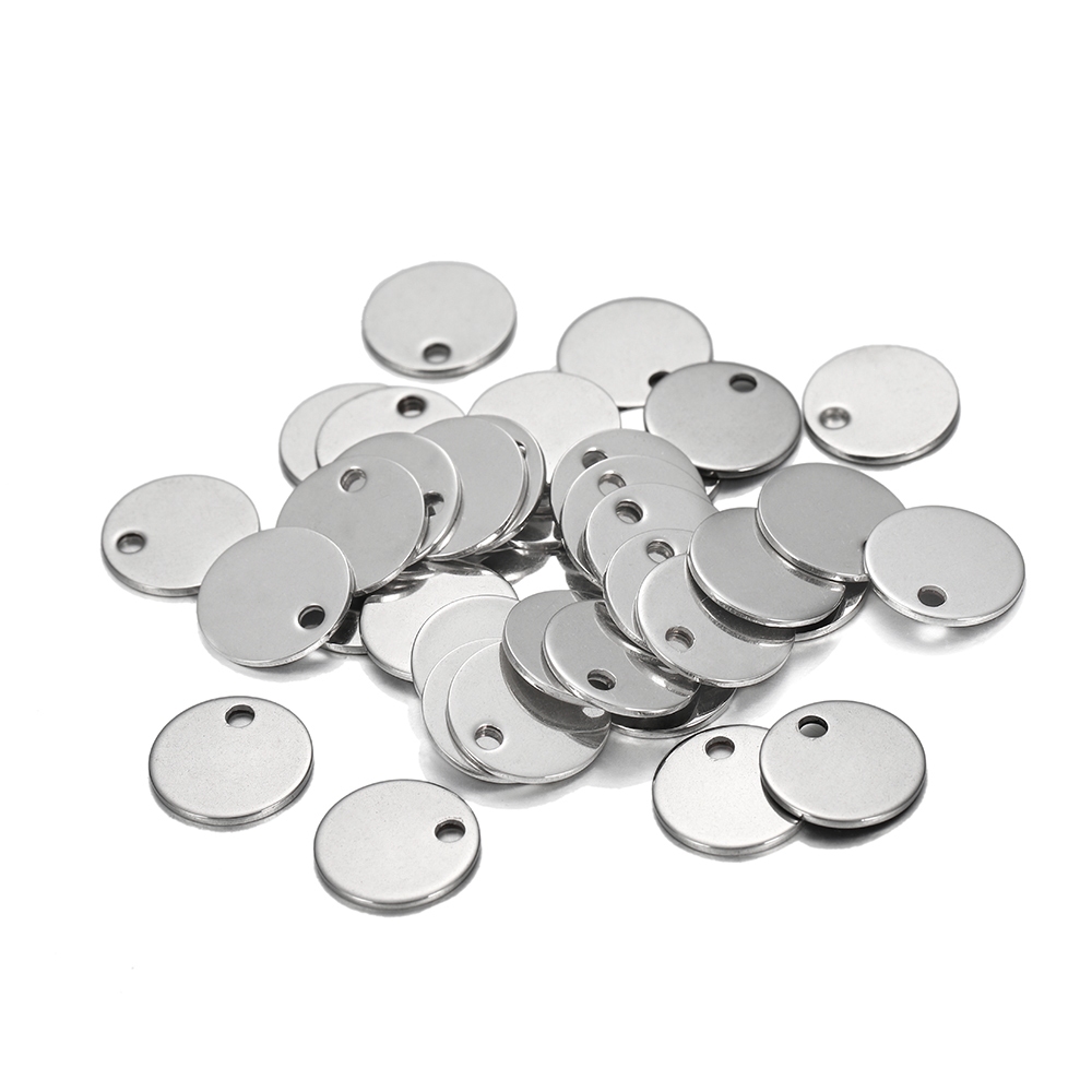 10-50 Buah/Lot 6-30Mm Baja Tahan Karat Bulat Satu Lubang Jimat Liontin Tag Anjing untuk DIY Membuat 