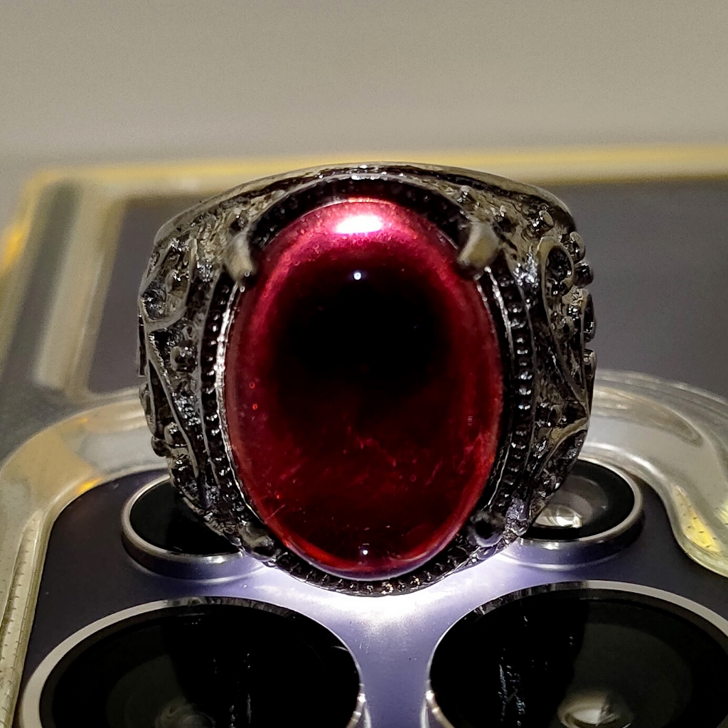 Cincin Pria Batu Akik Obsidian Hitam Tembus Ungu