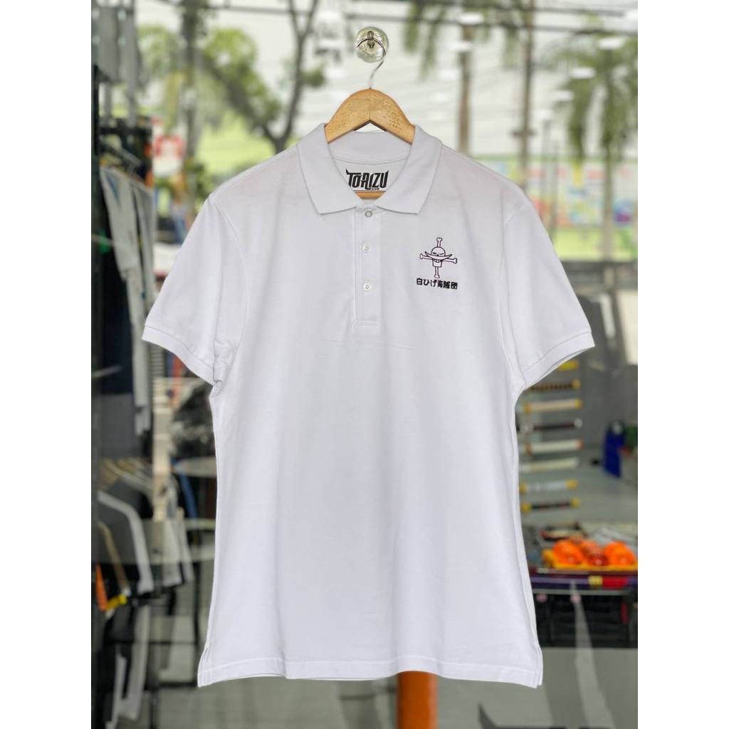 Tshirt Kaos Polo Shirohige Embroidery Shirohige Bajak Laut Whitebeard Anime Manga Onepiece White
