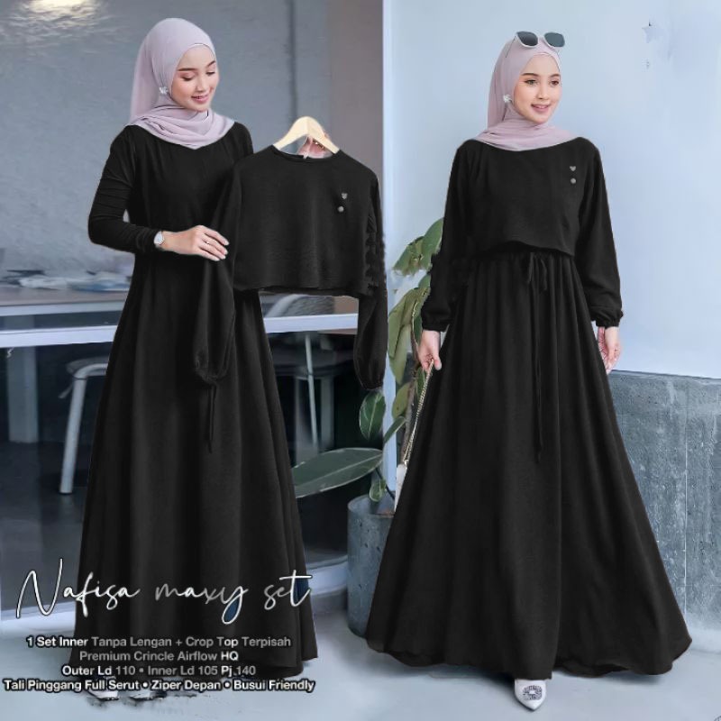 Nafisa Maxy Set 2in1 inner+outer Gamis Wanita