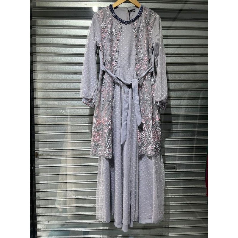 GAMIS BRUKAT TILLE DOT PREMIUM TERBARU ABANG ADEK FULL PURING GAMIS SULTAN BRUKAT MODEL CARDIGAN MAL