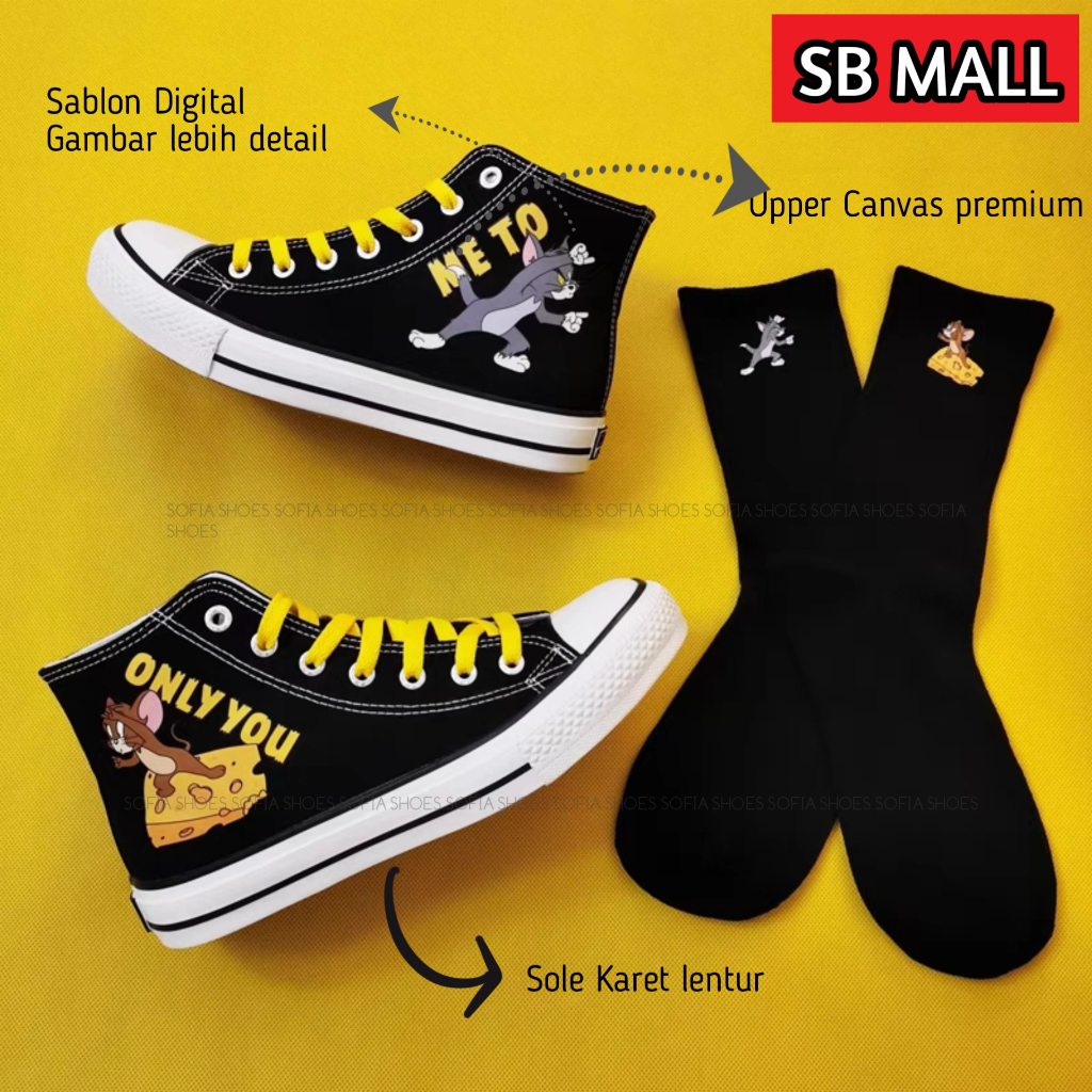 Sb kids Sepatu sneaker Bots Boots Anak Perempuan cewek Model Karakter Kartun Cartoon Tom jerry warna