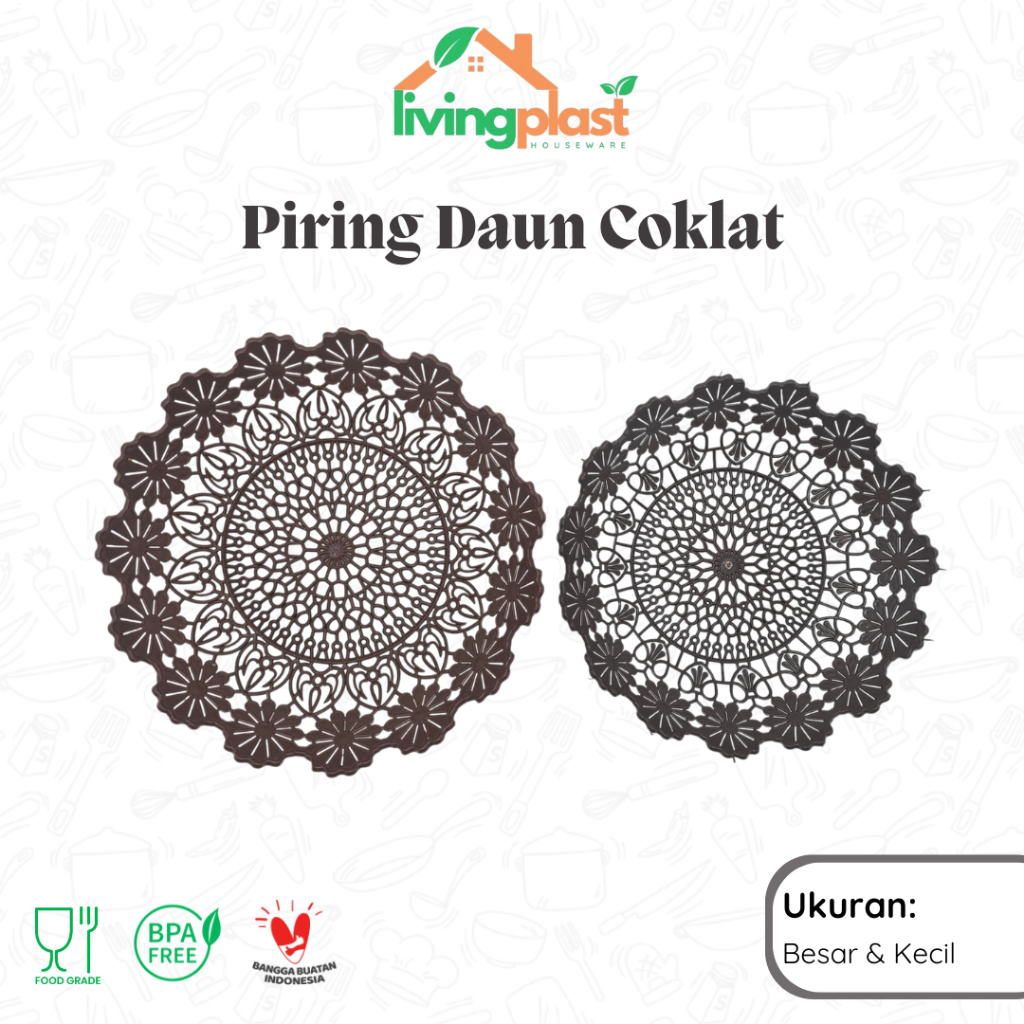 Piring Daun Coklat Besar dan Kecil / Tatakan Nasi Bungkus / Piring Rotan Plastik