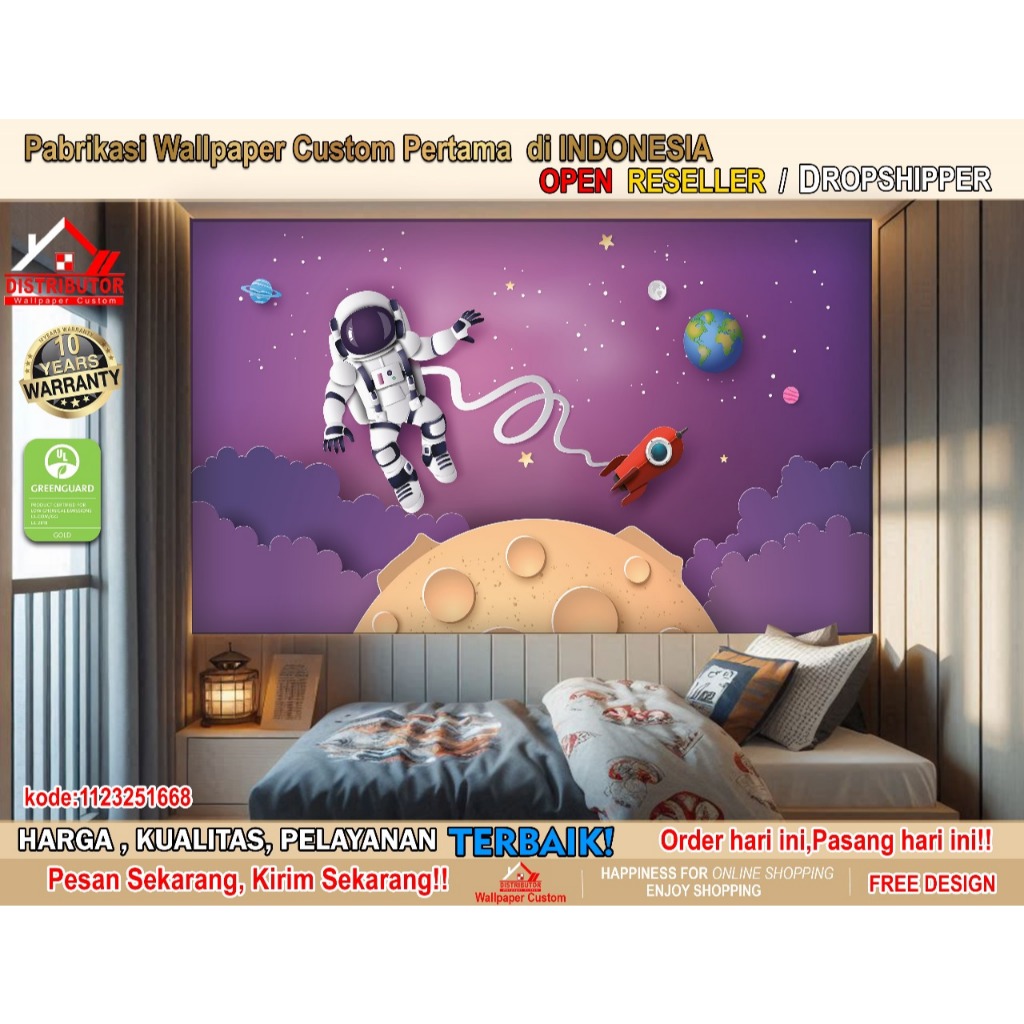 Wallpaper Dinding Custom Tema Astronot | Wallpaper Custom | Wallpaper Dinding 3D | Wallpaper Plafon 