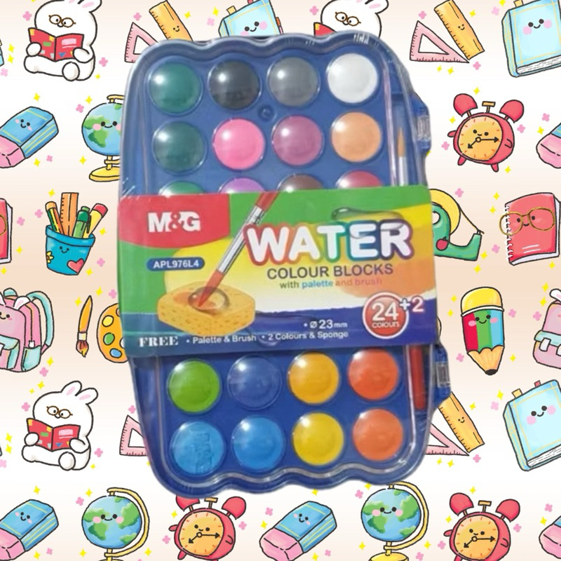 

Water Colour Blocks Mini M&G 24+2 Warna dengan Palet dan Brush Cat Air Diameter 23 mm - 1 Set