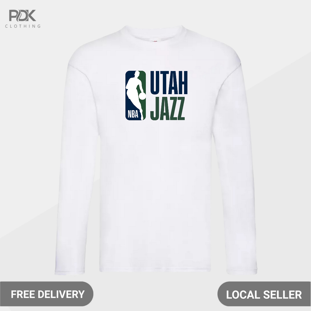 Kaos Pria Baju Lengan Panjang Basketball NBA Utah Jazz