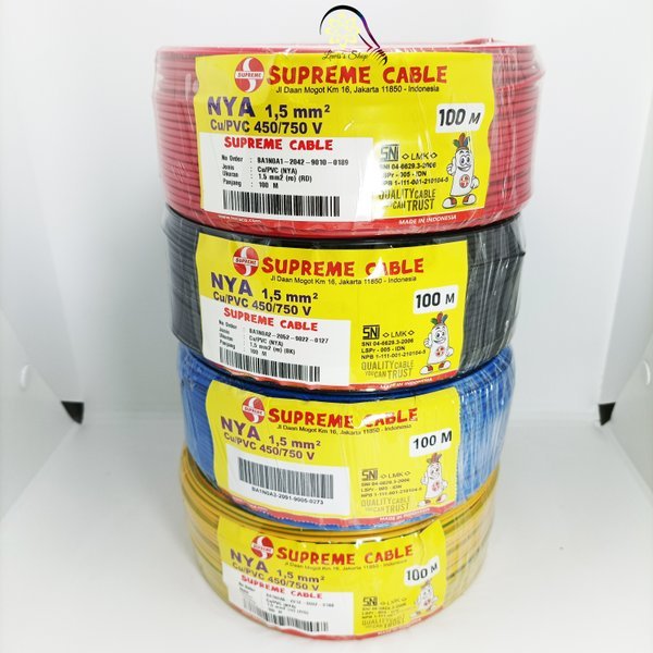 Kabel NYA 1,5mm Supreme / NYA 1x1,5 mm Per 100 meter / harga Rol