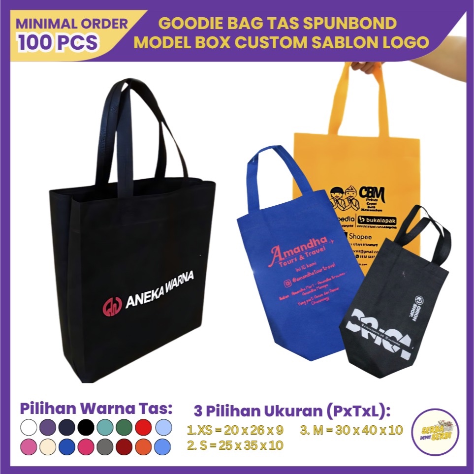 

Custom Logo Tas Spunbond Box HBPA 3D Ukuran 20x26 25x35 30x40 Kantong Belanja Souvenir Branding