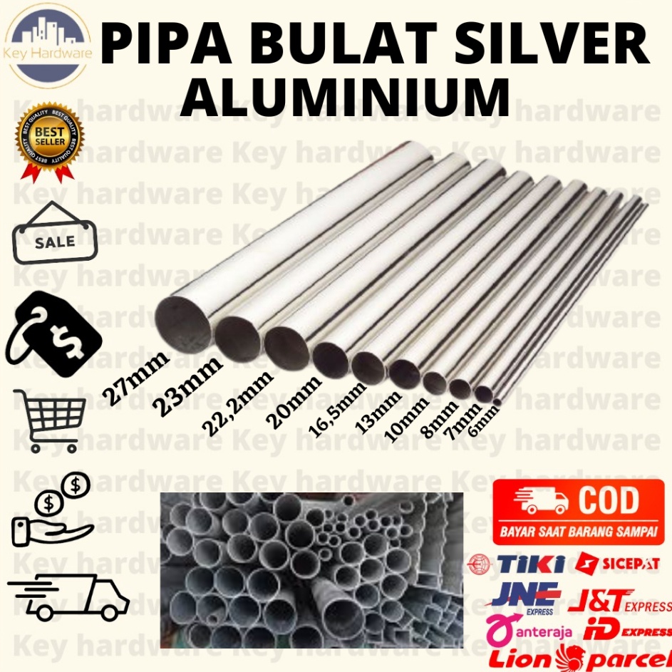 KP8 Pipa Bulat Aluminium Panjang 6m  Gratis Ongkos Potong MIN 5cm MAX 2cm