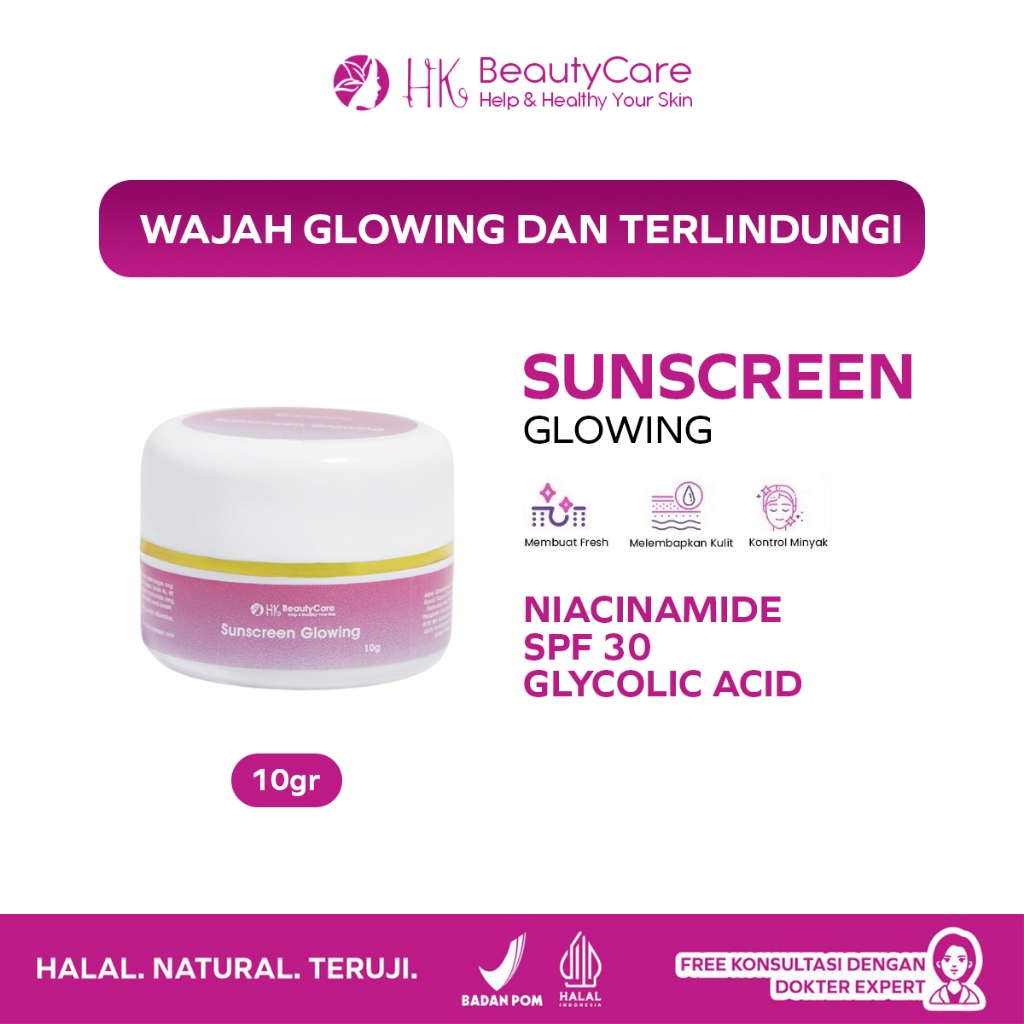 Hk Beautycare Sunscreen Glowing SPF30 PA++ 10gr - Sunscreen Glowing untuk Kulit Normal