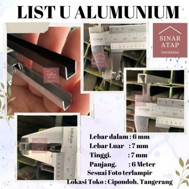 Pilihan List U Alumunium Ukuran 5mm Panjang 6 Meter