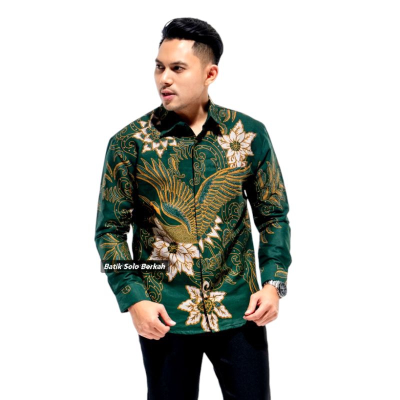 KAMBOJA HIJAU Baju Batik Pria Full Lapis FURING Bahan Katun PRIMISIMA Hem Atasan Baju Kemeja Batik P