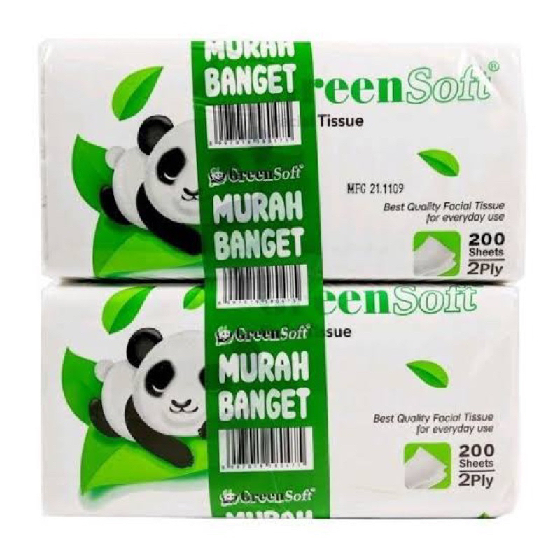 Tisu Panda Green Soft Facial Tisu Soft Pack Banded 2in1 200 Sheet