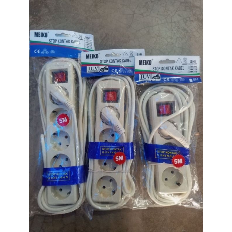 Stok contak meiko panjang kabel 5 meter 3 lobang / 4 lobang / 5 lobang  STOP KONTAK COLOKAN  SANGAT 
