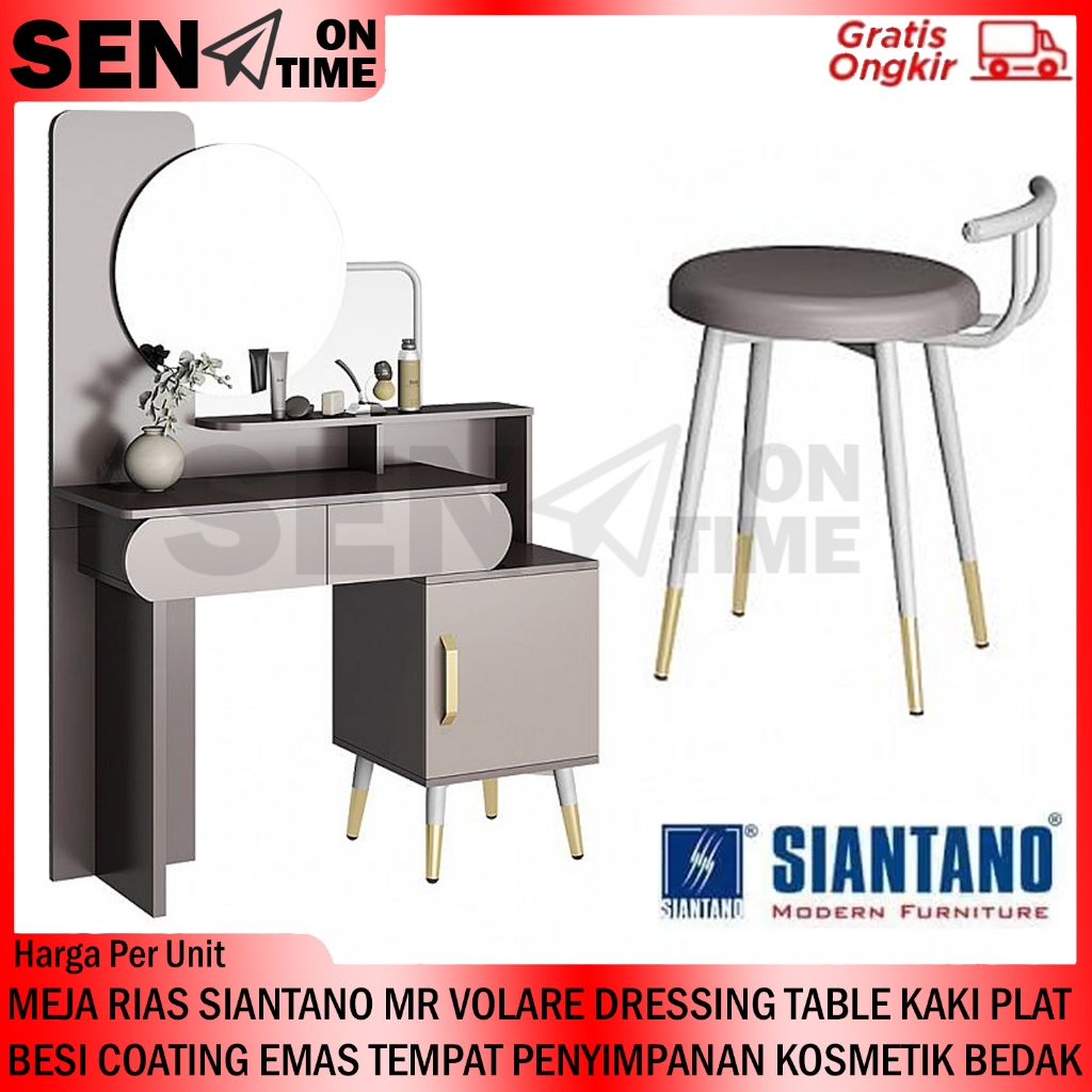 [Instant] Siantano Mr Volare Meja Rias Kaki Plat Besi Coating Emas Rak Kosmetik Laci Dressing Table 
