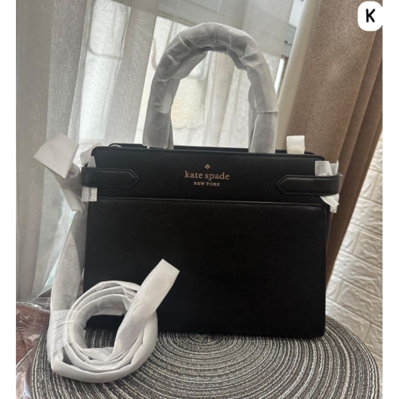 kate spade staci saffiano mdm satchel hand sling bag black
