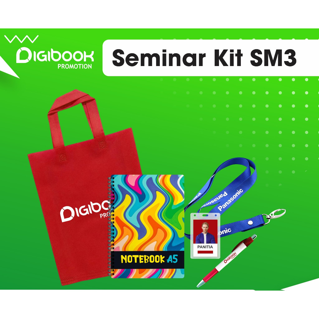 

Paket Seminar Kit | Tas Spundbund, Notebook Spiral A5, Pulpen Sablon, Lanyard Sablon, CoCard | SM3