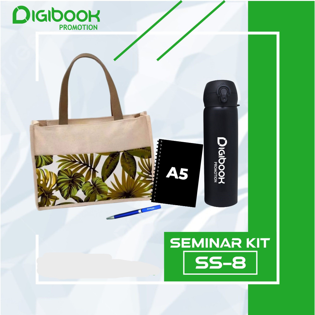 

Paket Seminar Kit | Tas Kanvas Kombinasi, Pulpen Sablon, Tumbler TC202, Hard Cover Notebook A5 | SS8