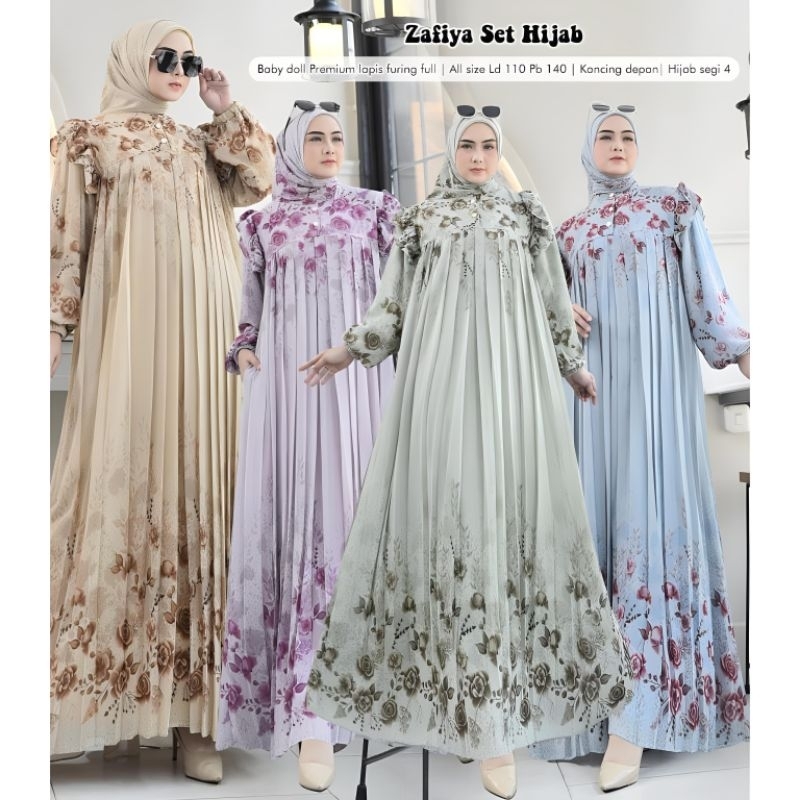 GAMIS ZAFITA CERUTY FULL FURING, NEW DRESS CERUTY PREMIUM LD JUMBO MOTIF BUNGA WARNA SOFT